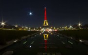 The Eiffel Tower is lit up in the national colours of Belgium as France mourns Belgian victims of terrorist attacks. There’s never been this kind of sympathy for Iraq. Photo: EPA